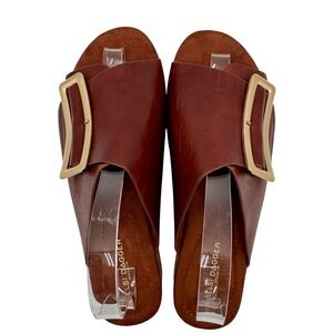 Kelsi Dagger Brooklyn Dover Platform Slide Buckle Sandal Women 9.5 Brown Leather